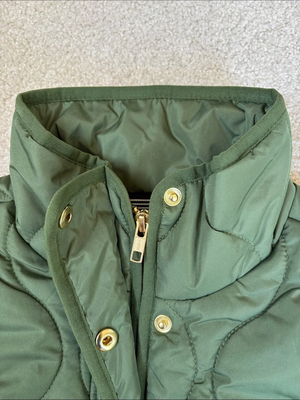 J Crew Green Primaloft Puffer Zip Snap‎ Vest Women’s Small $148